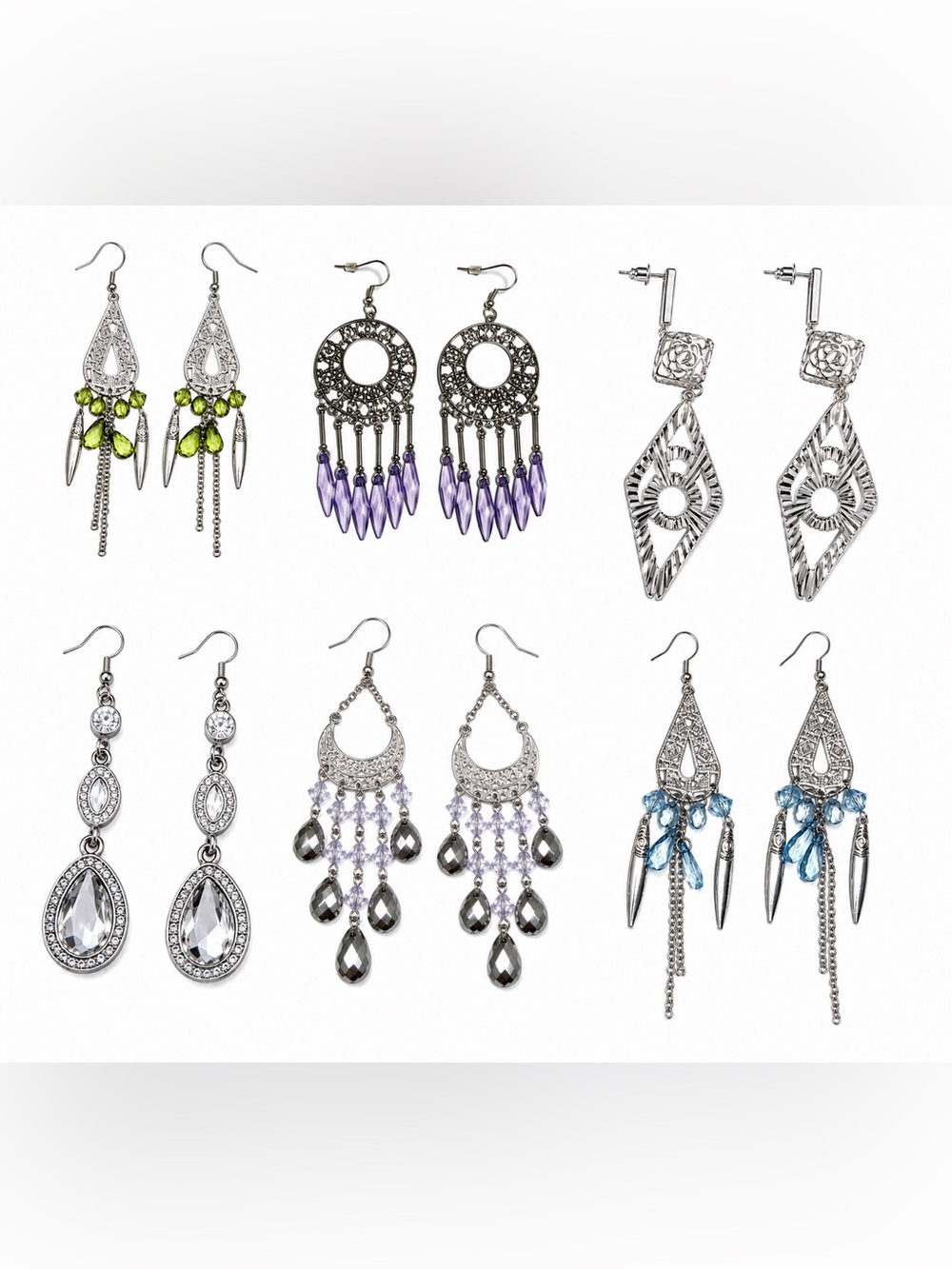 6-Pair Boho Statement Earrings Set – Silver Tone | New -Women Jewelry